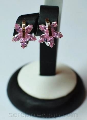 Срібні сережки із золотими накладками квітів рожеві камені Ірина - порівняння