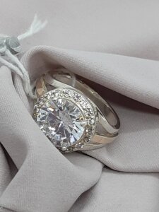 Жіноче срібний перстень із золотими пластинами 17,5 р. з цирконом
