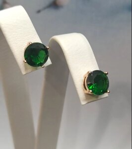 Сережки з медичного сплаву (золота) дизайнерські з зеленим каменем