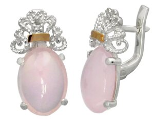 Срібні сережки з золотими накладками "Джамала" рожевий кварц DARIY 033с-10