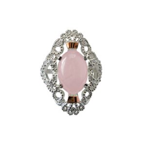 Срібна каблучка з золотими накладками "Джамала" рожевий кварц DARIY 033к-10