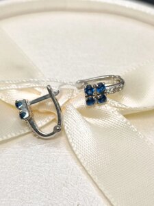 Срібні сережки класика дитячі з синіми фіанітами