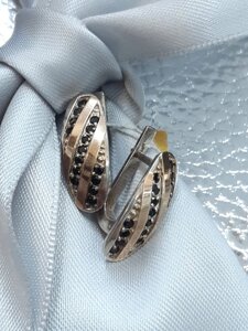 Срібні сережки з пластиною золота і цирконом