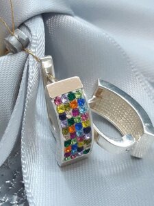 Срібні сережки із золотою пластиною і кристалами Swarovski