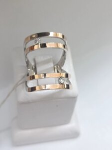 Срібна каблучка широке з золотом розмір 18,5
