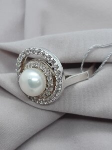 Жіноче срібний перстень 17 р. з цирконом і перлами в родії