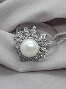 Жіноче срібний перстень 17 р. в родії з цирконом і перлами