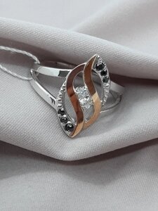 Жіноче срібний перстень із золотими пластинами 16,5 р. з фіанітами