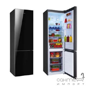 Двухкамерний холодильник з нижньою морозильною камерою Fabiano FSR 6036BG Black Glass фасад чорне скло