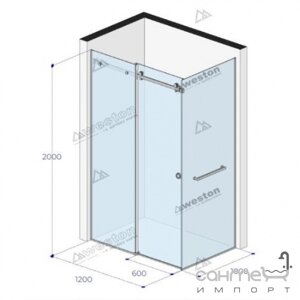 Прямокутна душова кабіна Weston 1200x1000x2000 хром/прозоре скло, двері праворуч, кругла ручка