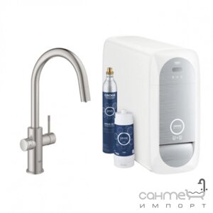 Змішувач для кухні з витяжним виливом та фільтром для води Grohe Blue Home Connected 31541DC0 суперсталь