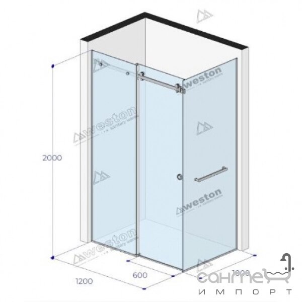 Прямокутна душова кабіна Weston 1200x1000x2000 хром/прозоре скло, двері праворуч, кругла ручка від компанії Інтернет-гіпермаркет сантехніки та опалення сантехніка. od. ua - фото 1