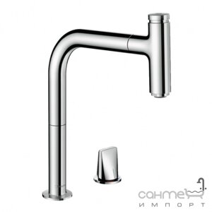 Кухонний змішувач для 2 отворів, з витяжним вигнанням Hansgrohe Metris Select M71 73804000 хром