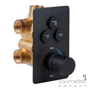 Змішувач-термостат для ванни / душ прихованого монтажу, для трьох споживачів Q-tap Votice QTVOT6443T105NKB матовий чорний