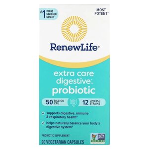 Пробіотик, 50 млрд КУО, Extra Care Digestive Probiotic, Renew Life, 90 вегетаріанських капсул