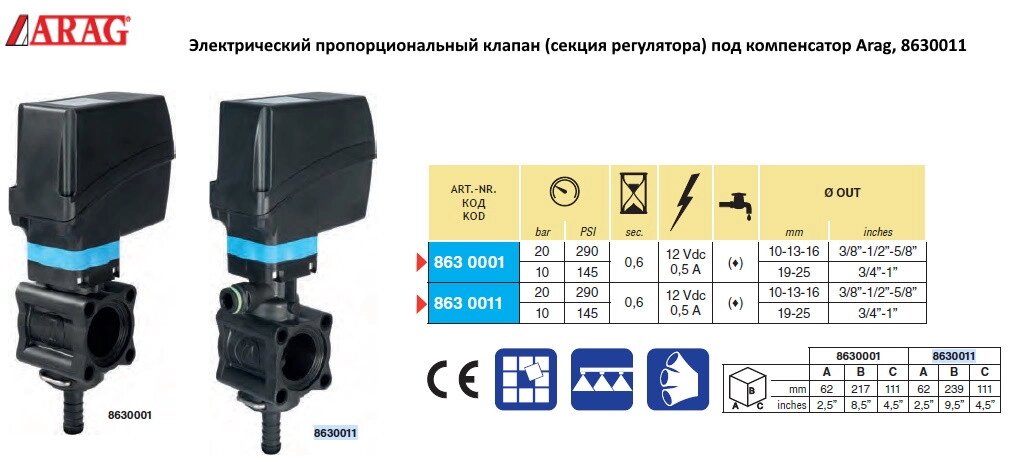 Електричний пропорційний клапан (секція регулятора) під компенсатор Arag, 8630011 від компанії VIPzapchasti - фото 1