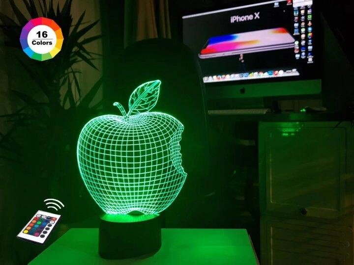 3D нічник "Apple" (ВОЛІЧНЕ ЗОБРАЖЕННЯ) + пульт ДК + мережевий адаптер + батарейки (3ААА)  3DTOYSLAMP від компанії Shock km ua - фото 1