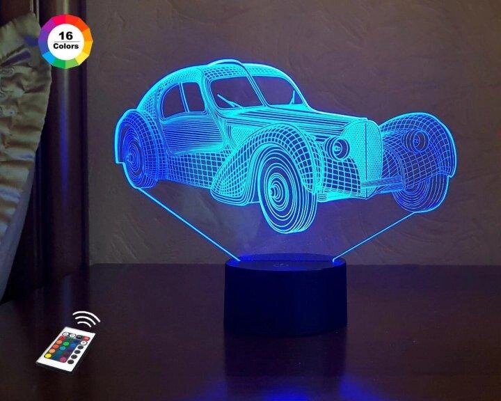 3D нічник "Автомобіль 35" (ВОЛІЧНЕ ЗОБРАЖЕННЯ) + пульт ДК + мережевий адаптер + батарейки (3ААА)  3DTOYSLAMP від компанії Shock km ua - фото 1