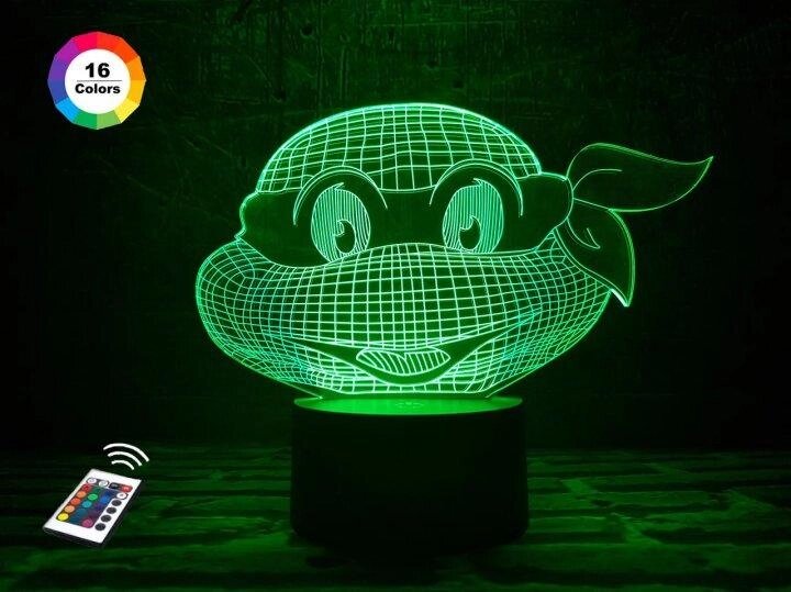 3D нічник "Черепашка ніндзя 1" (ВОЛІЧНЕ ЗОБРАЖЕННЯ) + пульт ДК + мережевий адаптер +батарейки (3ААА)  3DTOYSLAMP від компанії Shock km ua - фото 1