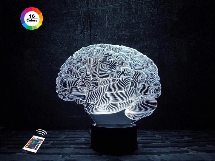 3D нічник "Мозок" (ВОЛІЧНЕ ЗОБРАЖЕННЯ) + пульт ДК + мережевий адаптер + батарейки (3ААА)  3DTOYSLAMP від компанії Shock km ua - фото 1