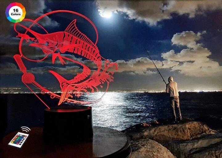 3D нічник "Риболовля" (ВОЛІЧНЕ ЗОБРАЖЕННЯ) + пульт ДК + мережевий адаптер + батарейки (3ААА)  3DTOYSLAMP від компанії Shock km ua - фото 1
