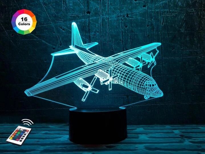 3D нічник "Самолет 4" (ВОЛІЧНЕ ЗОБРАЖЕННЯ) + пульт ДК + мережевий адаптер + батарейки (3ААА)  3DTOYSLAMP від компанії Shock km ua - фото 1