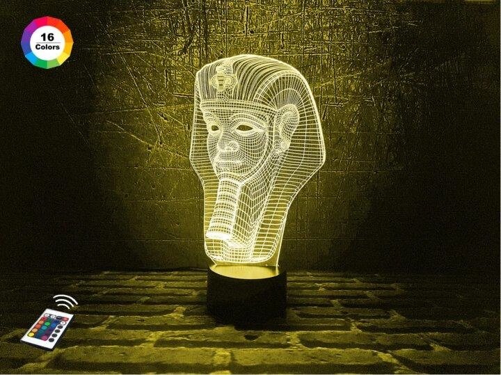 3D нічник "Тутанхамон" (ВОЛІЧЕННЕ ЗОБРАЖЕННЯ)+ пульт ДК + мережевий адаптер + батарейки (3ААА)  3DTOYSLAMP від компанії Shock km ua - фото 1