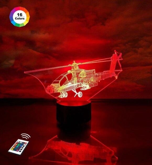 3D нічник "Вертоліт 3" (ВОЛІЧЕННЕ ЗОБРАЖЕННЯ) + пульт ДК + мережевий адаптер + батарейки (3АА)  3DTOYSLAMP від компанії Shock km ua - фото 1