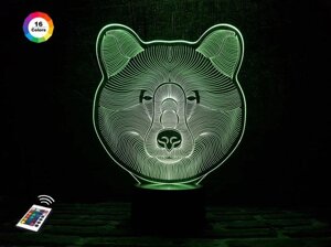 3D нічник "ведмідь"волічне зображення) + пульт дк + мережевий адаптер + батарейки (3ааа)  3dtoyslamp