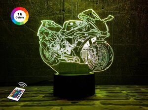 3D нічник "мотоцикл 8"волічне зображення) + пульт дк + мережевий адаптер + батарейки (3ааа)  3dtoyslamp