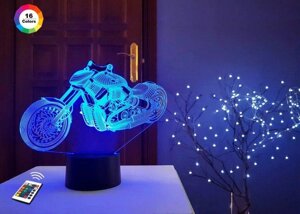 3D нічник "мотоцикл 9"волічне зображення) + пульт дк + мережевий адаптер + батарейки (3ааа)  3dtoyslamp