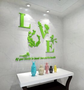 Акрилова 3D наклейка "Love" світло-зелений