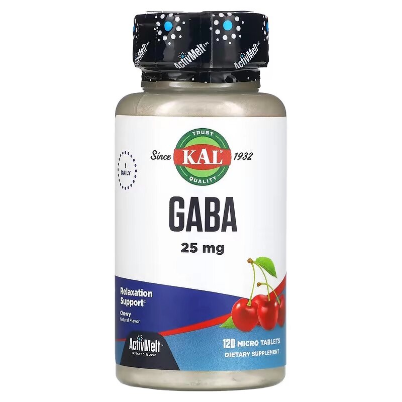 Амінокислота KAL GABA 25 mg, 120 міні таблеток Вишня від компанії Shock km ua - фото 1