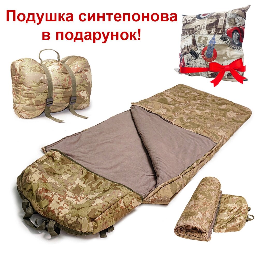 Армійський зимовий тактичний спальний мішок-ковдра, спальник для ЗСУ 210*75 до - 25 У подарунок подушка! від компанії Shock km ua - фото 1
