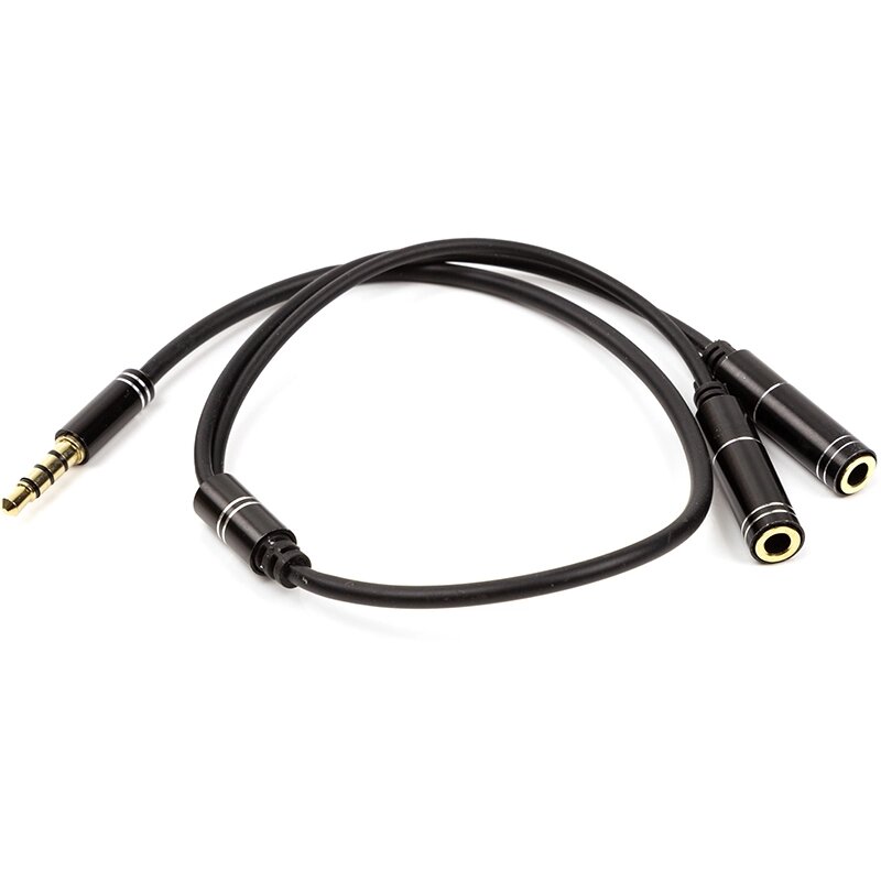Аудіо кабель PowerPlant 3.5 мм (M) - 2x3.5 мм (F), 4 pin, 0.2 м від компанії Shock km ua - фото 1