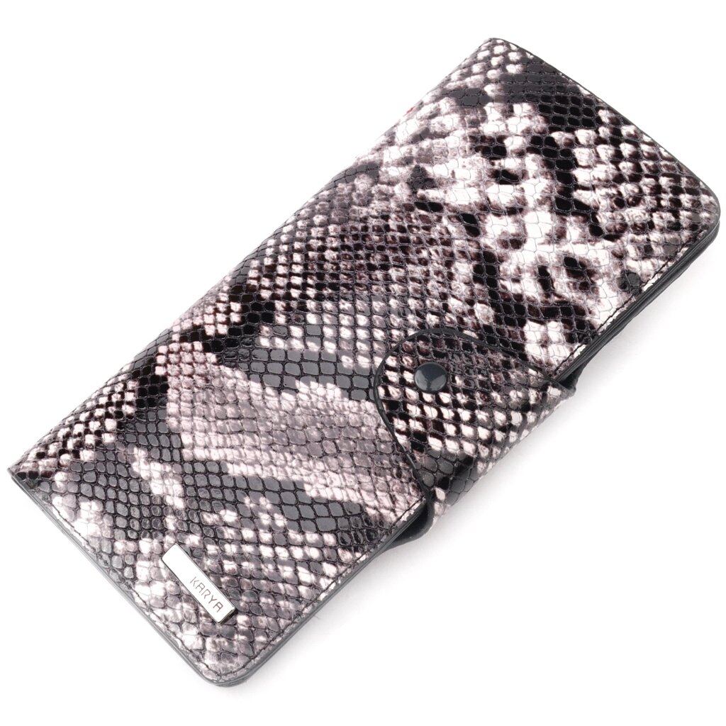 Багатофункціональне жіноче портмоне з натуральної фактурної шкіри під змію KARYA 21002 Чорний від компанії Shock km ua - фото 1