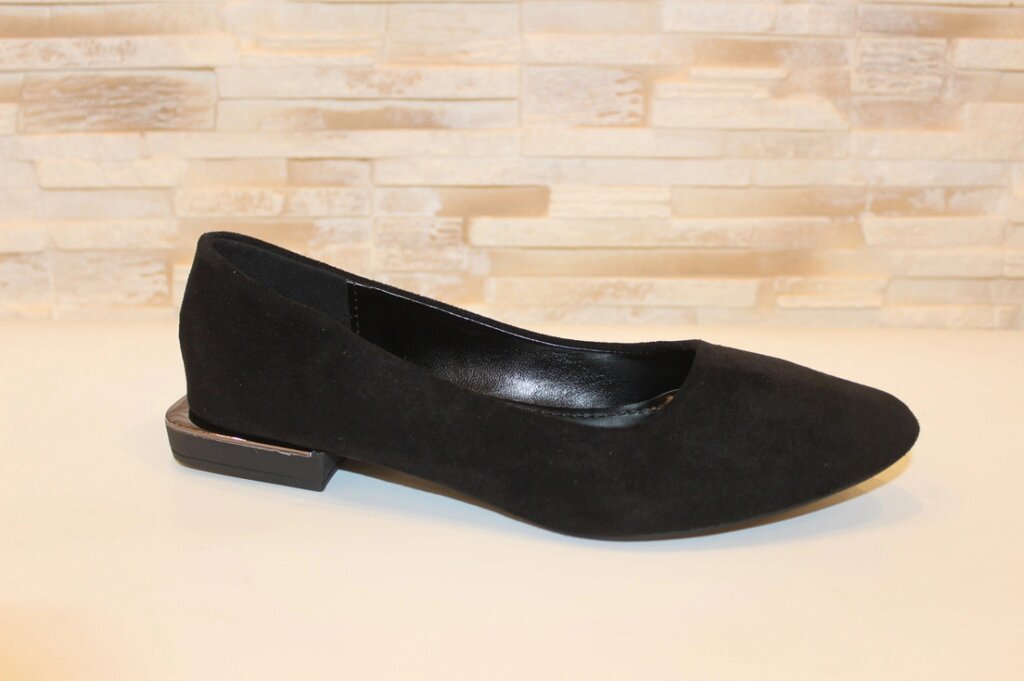 Балетки туфлі жіночі чорні замшеві Т1325 від компанії Shock km ua - фото 1
