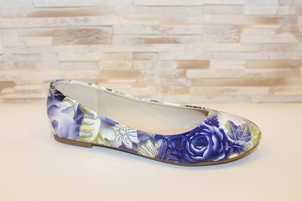 Балетки туфлі жіночі сині квіти Т1096 38 від компанії Shock km ua - фото 1