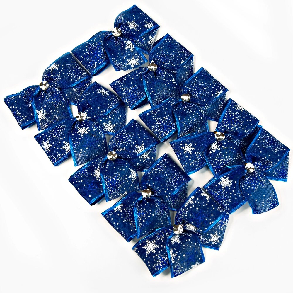 Бант різдвяний зі сніжинками синій (уп 10шт) 11975 від компанії Shock km ua - фото 1