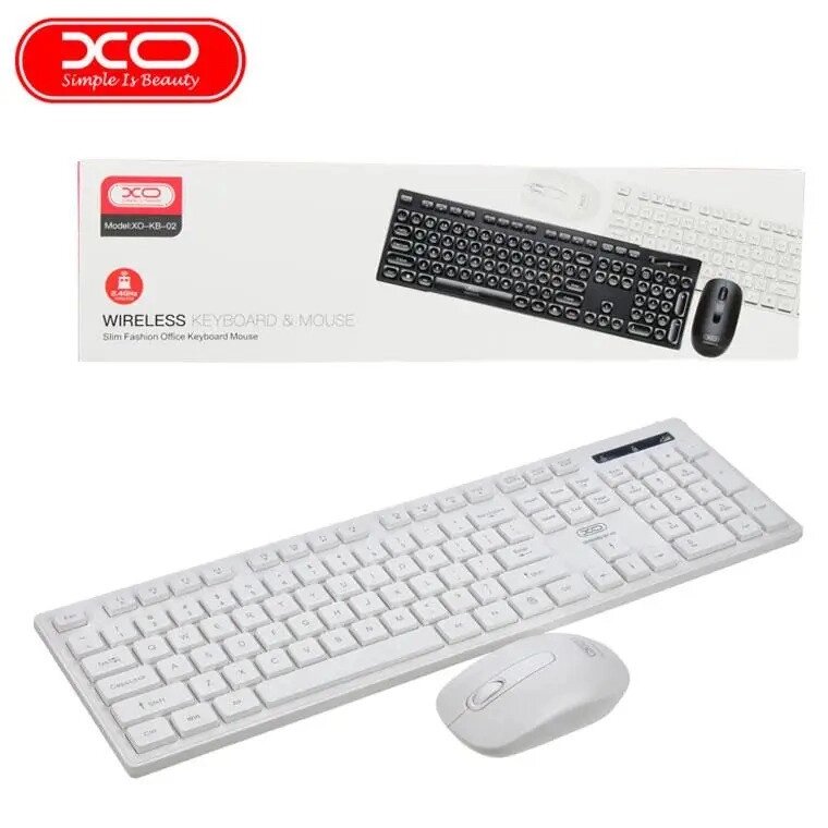 Бездротова клавіатура з мишкою XO KB-02 бездротовий комплект клавіатура та мишка, Білий від компанії Shock km ua - фото 1