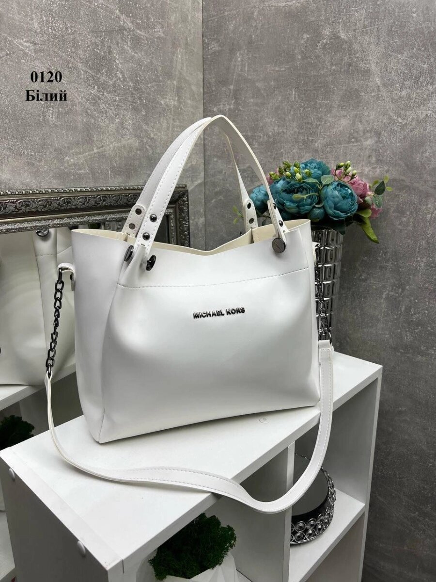 Біла - велика, стильна та вмістка сумка, легко вміщує формат А4 (0120) від компанії Shock km ua - фото 1
