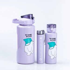 Пляшка для води Панда набір 3в1 з дозатором 0.3л 0.9л 2л Фіолетовий