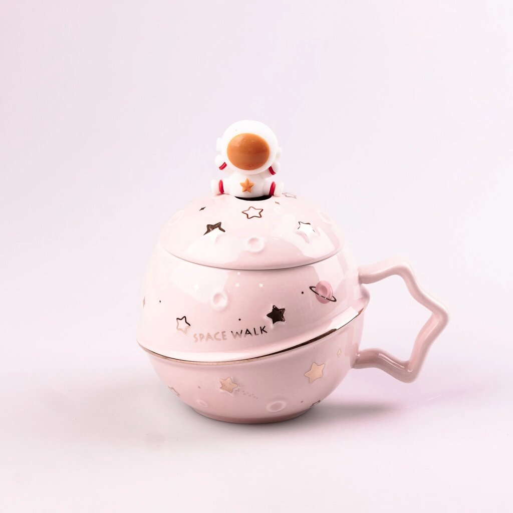 Чашка керамічна 400 мл Астронавт з кришкою та ложкою Білий від компанії Shock km ua - фото 1
