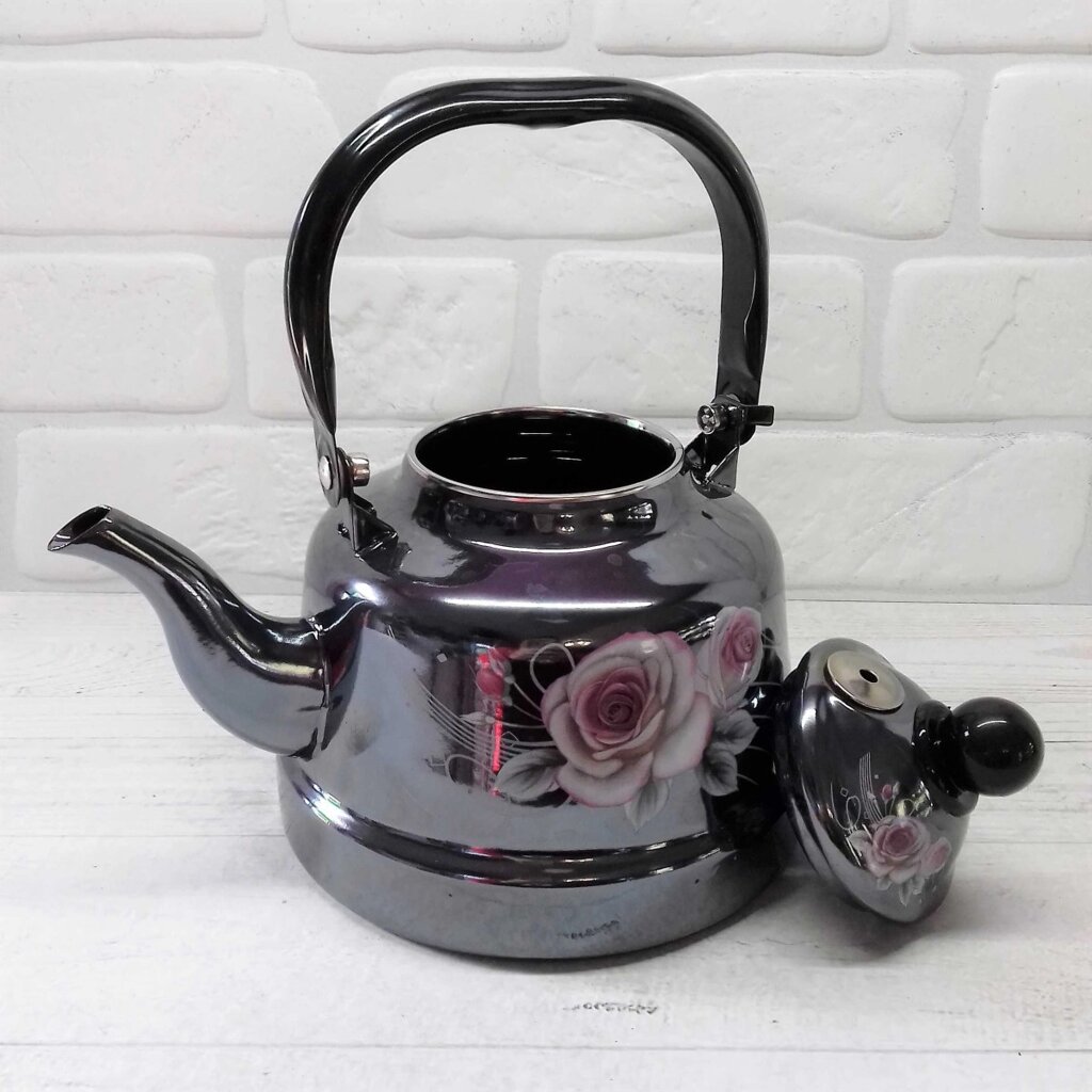 Чайник на плиту Edenberg Квіти EB-3354-Flower-Black 1.1 л чорний від компанії Shock km ua - фото 1