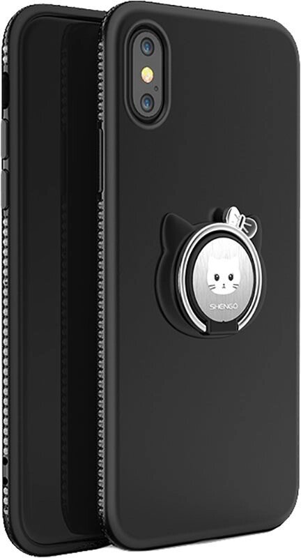 Чехол-накладка SHENGO Soft-touch holder TPU Case iPhone X Black від компанії Shock km ua - фото 1