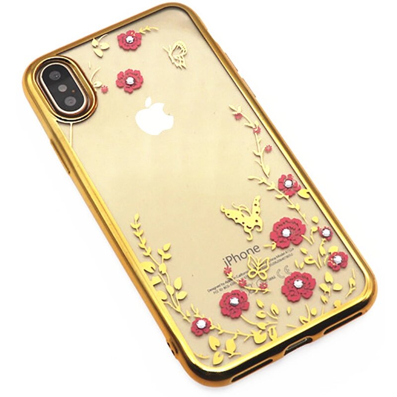 Чехол-накладка TOTO TPU electroplating edge with flower pattern iPhone X Gold від компанії Shock km ua - фото 1