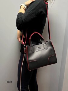 Чорна з червоним краєм - cтильна молодіжна зручна сумка Lady Bags у стилі Total Bag (0430)