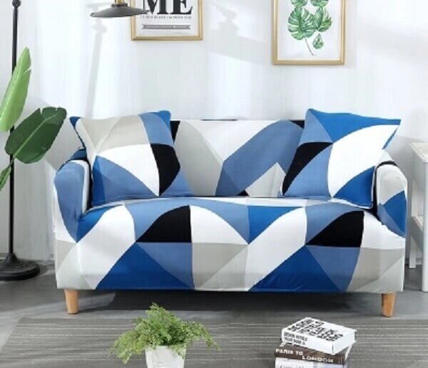 Чохол на диван + 2 крісла еластичні принт Homytex Ромб синьо-блакитний від компанії Shock km ua - фото 1