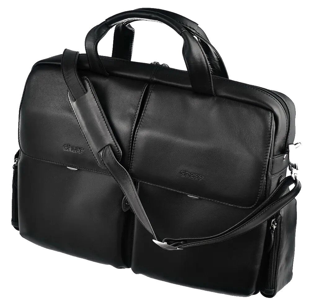 Чоловіча ділова сумка, портфель із натуральної шкіри Sheff чорний від компанії Shock km ua - фото 1