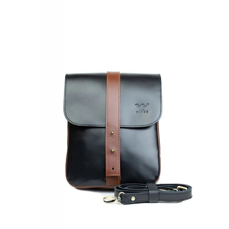 Чоловіча шкіряна сумка Mini Bag чорно-коричнева від компанії Shock km ua - фото 1